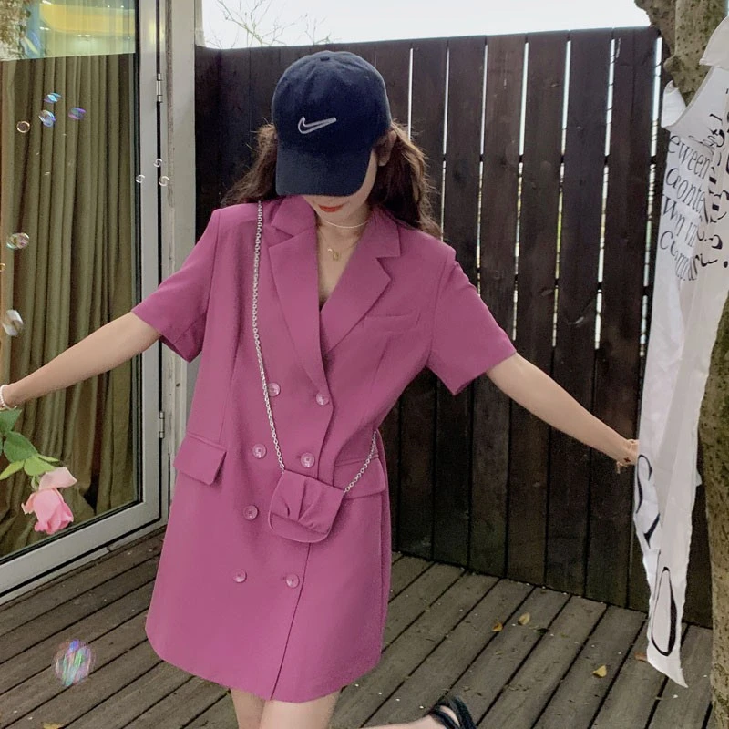 小个子双排扣西装连衣裙夏季网红洋气韩系显瘦气质高级感a字短裙