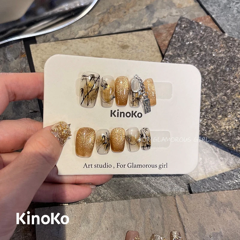 Kinoko绮诺蔻【又见· 枫林晚】禅意美甲纯手工穿戴甲竹子气质款