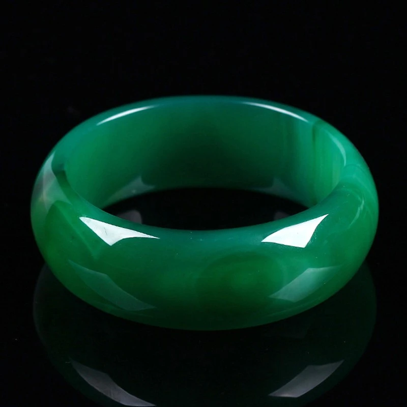 绿玛瑙镯子玉髓手镯女款加宽加厚冰透玉镯菠菜绿送女友送妈妈证书