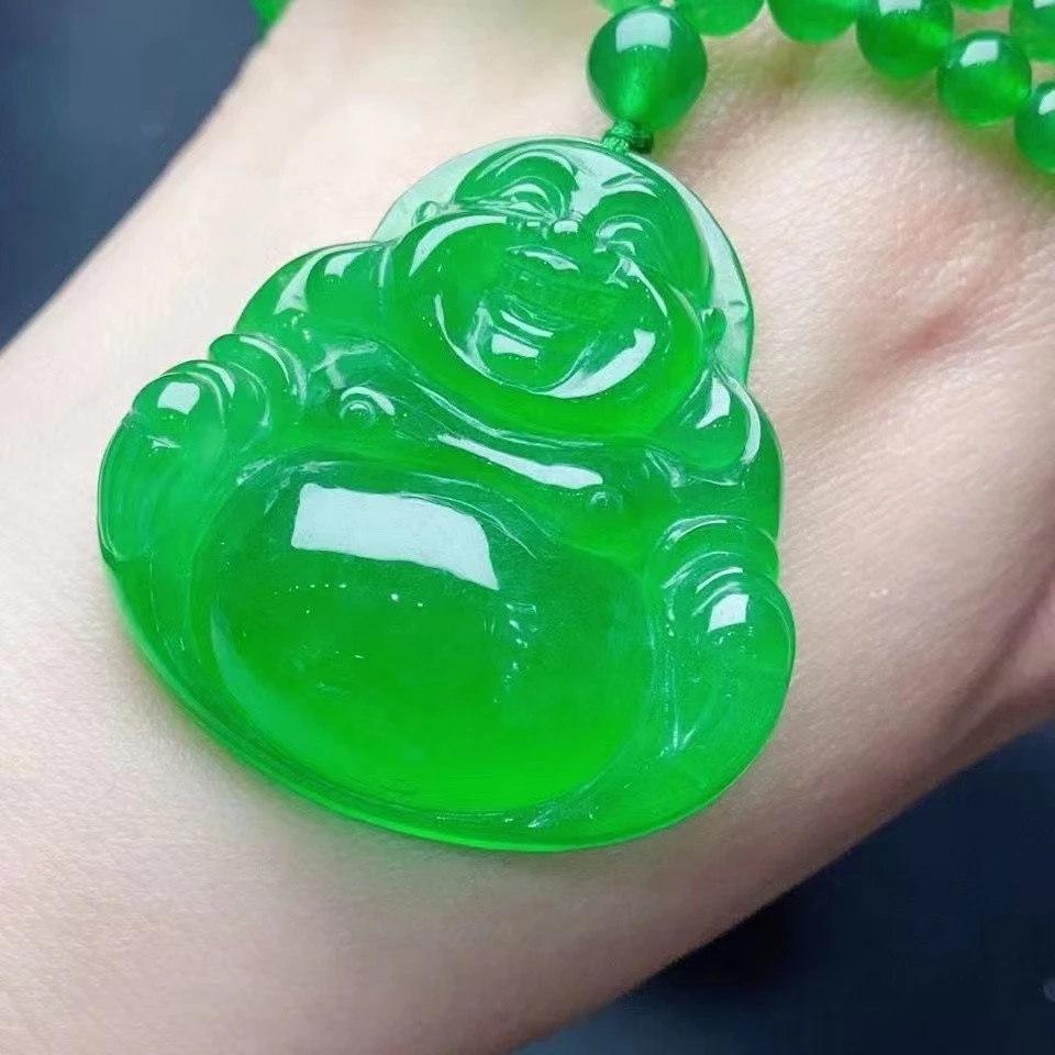 [正品保真大佛公阳绿玛瑙弥勒佛笑脸显白气质时尚百搭观音吊坠
