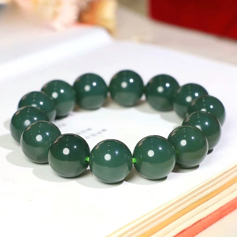 保真天然新疆和田玉手串男女款手链塔青一细料手串玉石圆珠手盘件
