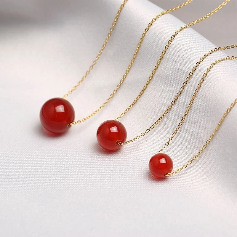 项链女S925纯银锁骨链天然玛瑙路路通链子颈饰简约百搭生日礼物