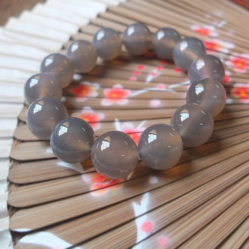 保真天然冰紫玛瑙手串手链灰色上等新款男女款情侣款送女友单圈链