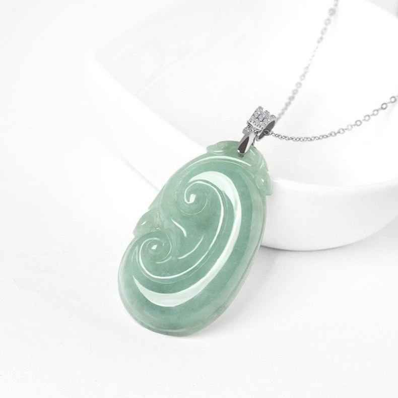 【正品翡翠】天然A货玉如意挂件吊坠项链女款善大缘玉坠带国检证书