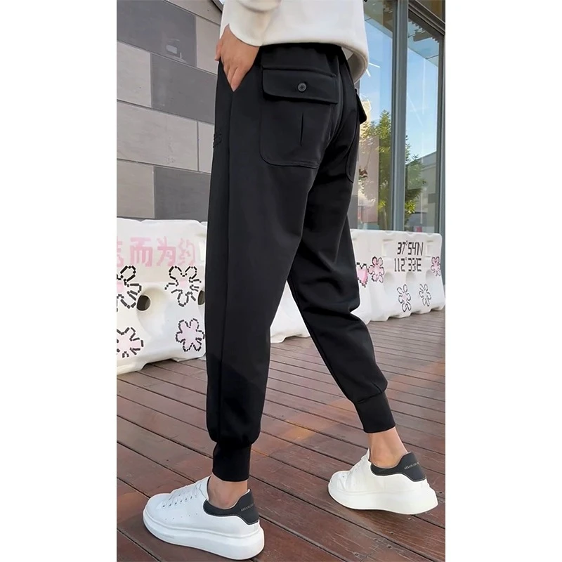 春秋季新款口袋设计休闲裤男小脚百搭修身束脚卫裤运动九分哈伦裤
