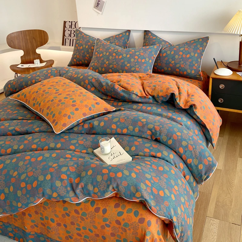 A类纯棉双层纱床品四件套100全棉简约床单被套床上用品被罩三件套