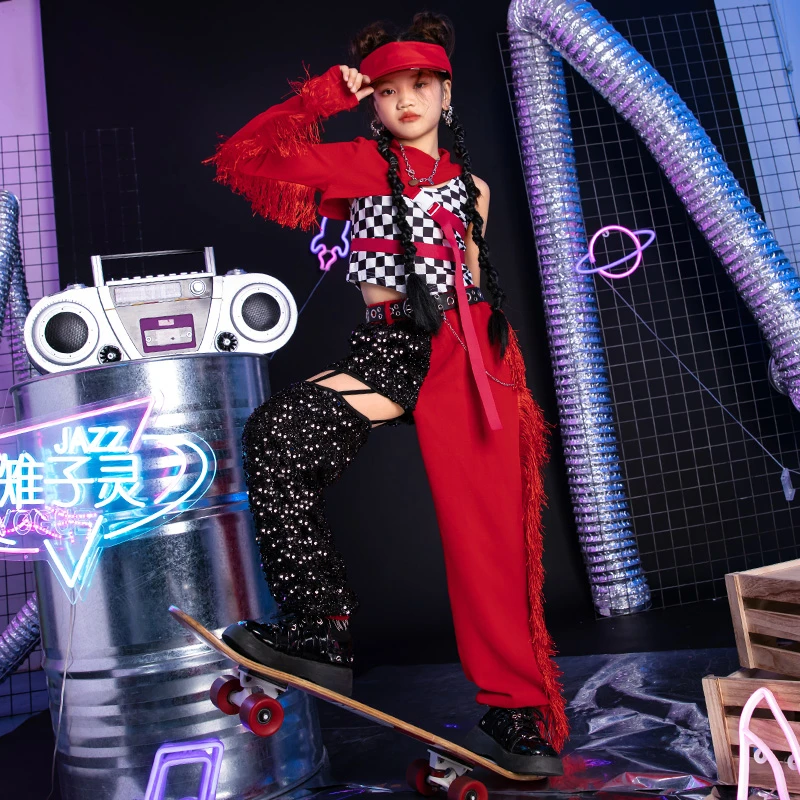 雉子灵儿童酷帅街舞套装女童时髦爵士舞服装嘻哈少儿hiphop演出服