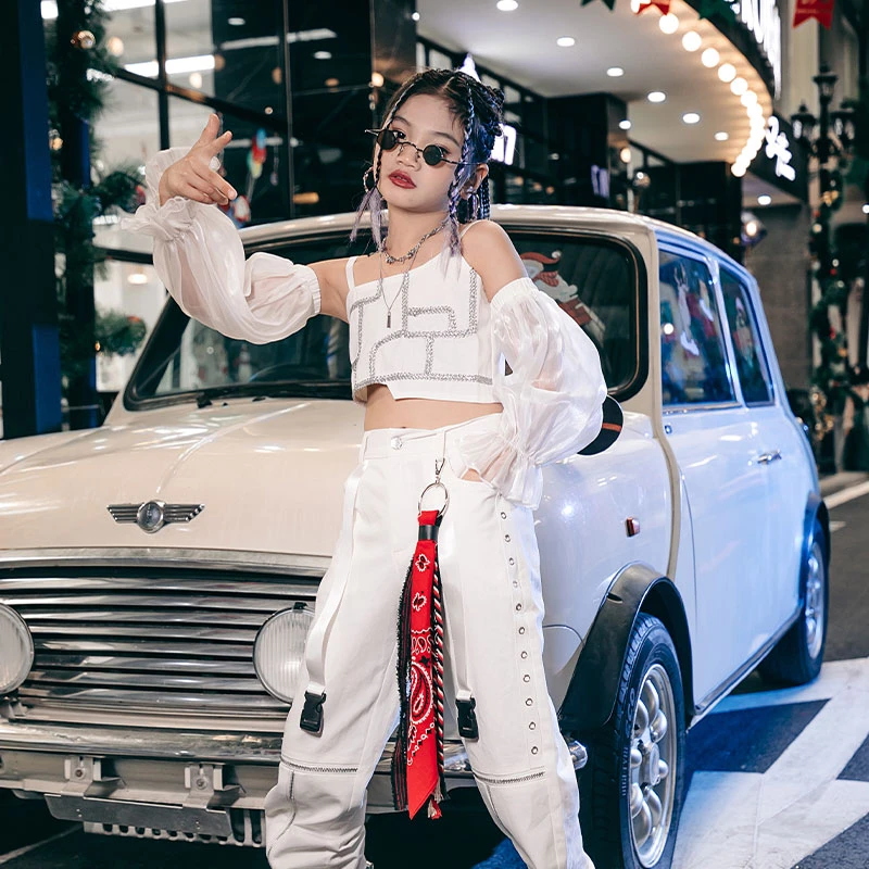 雉子灵儿童爵士舞演出服套装女童模特走秀衣服少儿街舞嘻哈服装潮