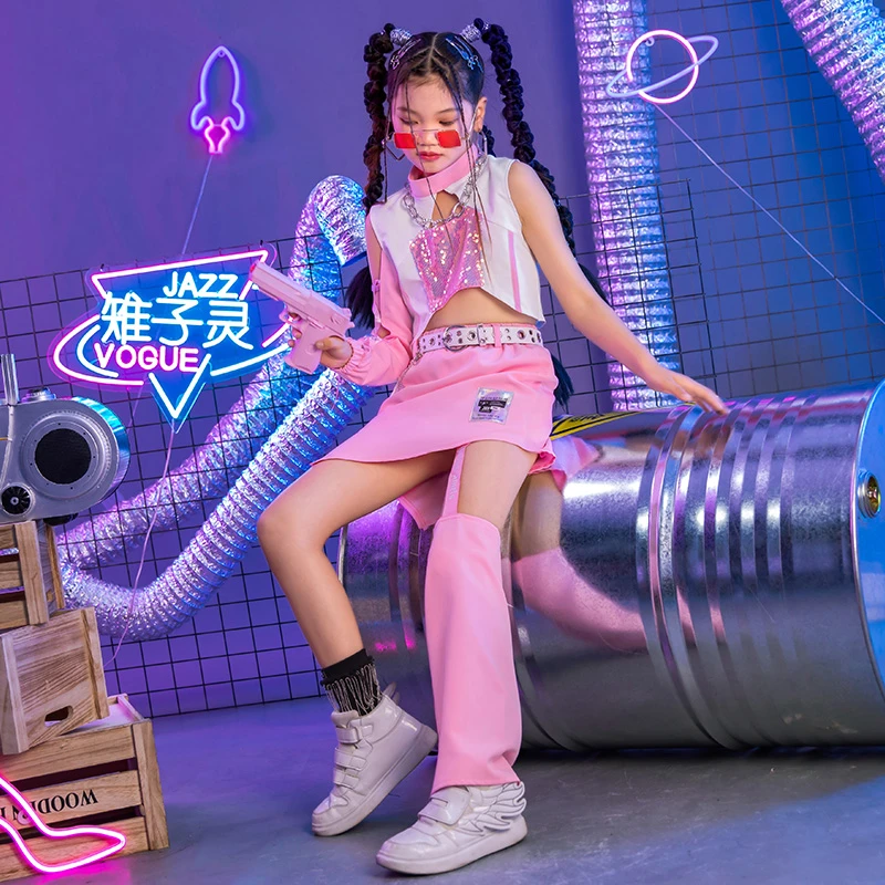 女童爵士舞服装儿童t台走秀时髦演出服套装少儿嘻哈街舞潮酷衣服