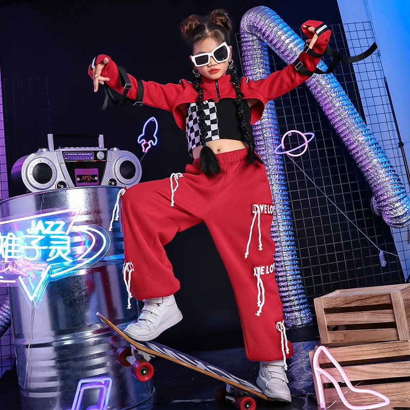 雉子灵少儿酷帅街舞服装hiphop儿童炸街演出服套装女童爵士舞衣服
