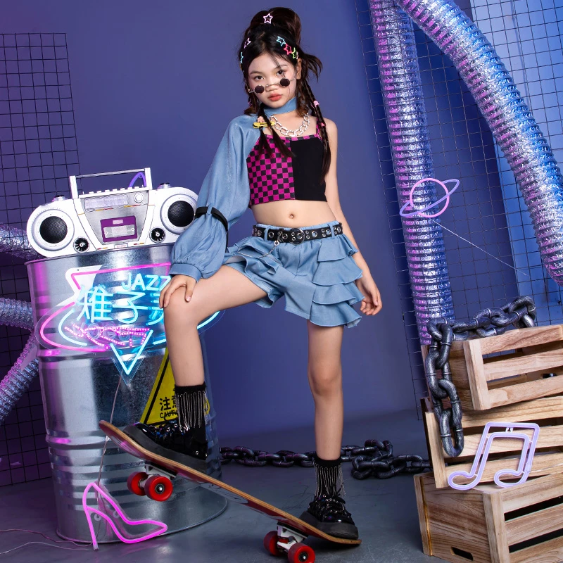 雉子灵儿童爵士舞时髦套装女童潮酷演出服少儿街舞衣服女孩舞蹈潮