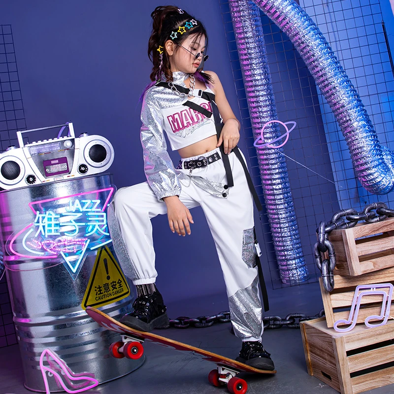雉子灵少儿酷帅街舞潮服女童爵士舞套装儿童潮酷演出服女孩衣服秋