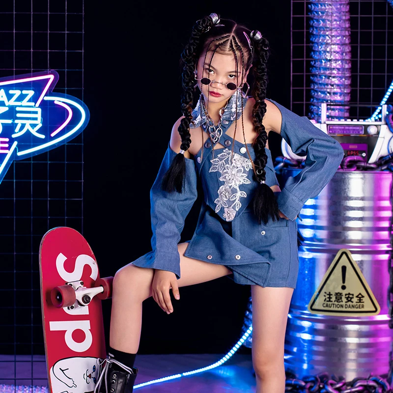 雉子灵儿童演出服套装女童t台走秀时装少儿爵士舞服装女孩潮服酷