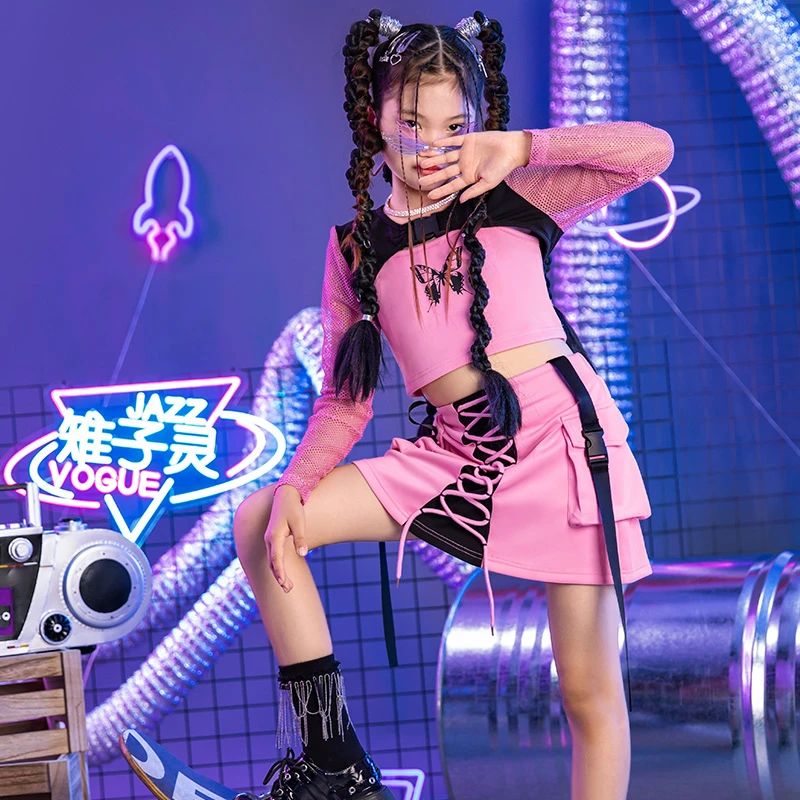 雉子灵儿童jazz舞蹈演出服套装女童时髦爵士舞服装少儿街舞潮服春