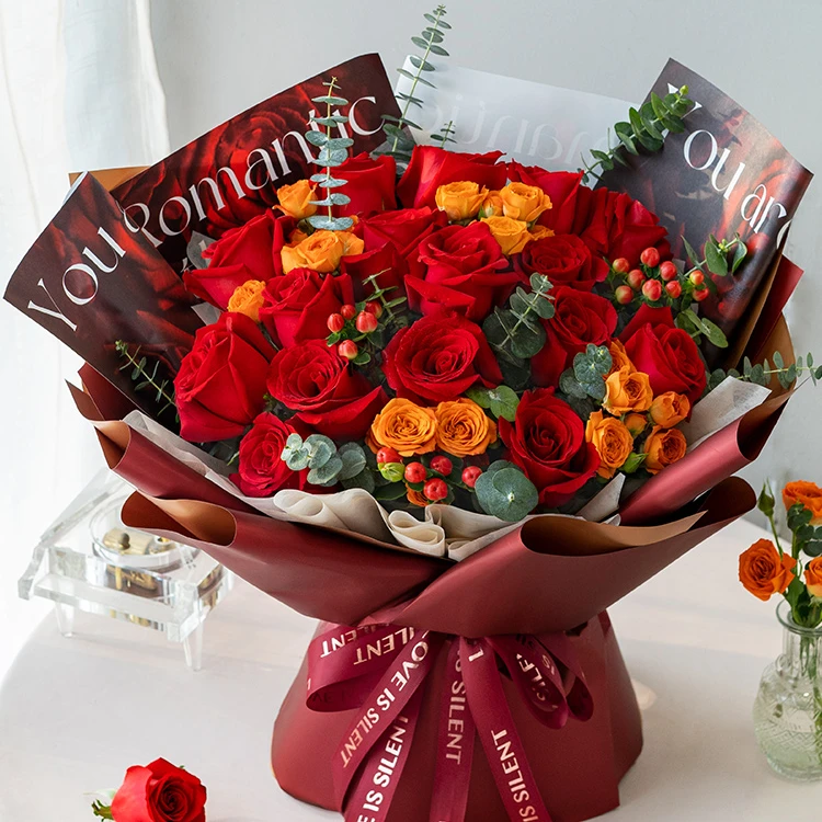 【全国同城配送】 心有所爱红玫瑰16枝橙色多头玫瑰精美浪漫送女友