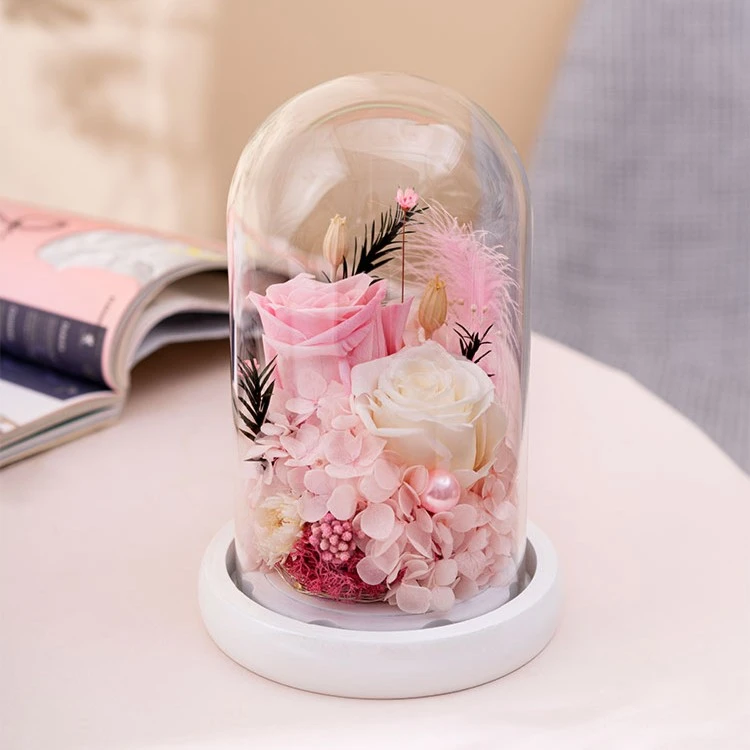 礼品梦幻羽翼永生花小夜灯-粉色玫瑰白色玫瑰永生花精美浪漫氛围