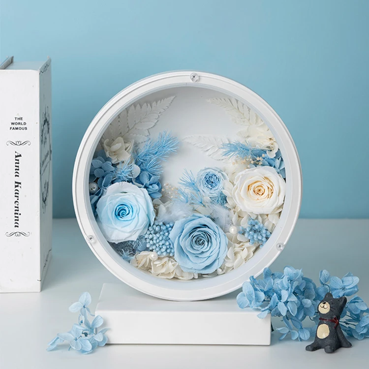 天空蓝-花好月圆永生花台灯-精选进口奥斯汀永生玫瑰台灯创意