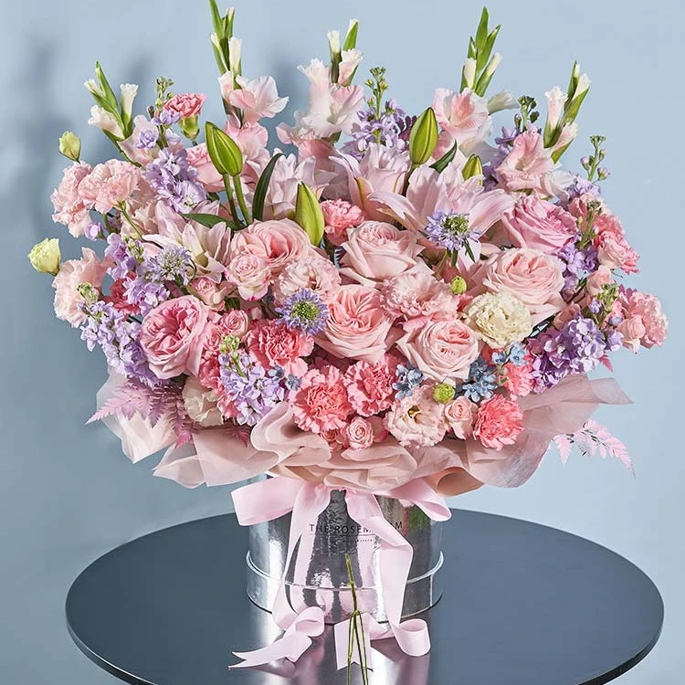 鲜花同城配送缤纷抱抱桶/温情绽放粉色重瓣百合浪漫女友老婆朋友