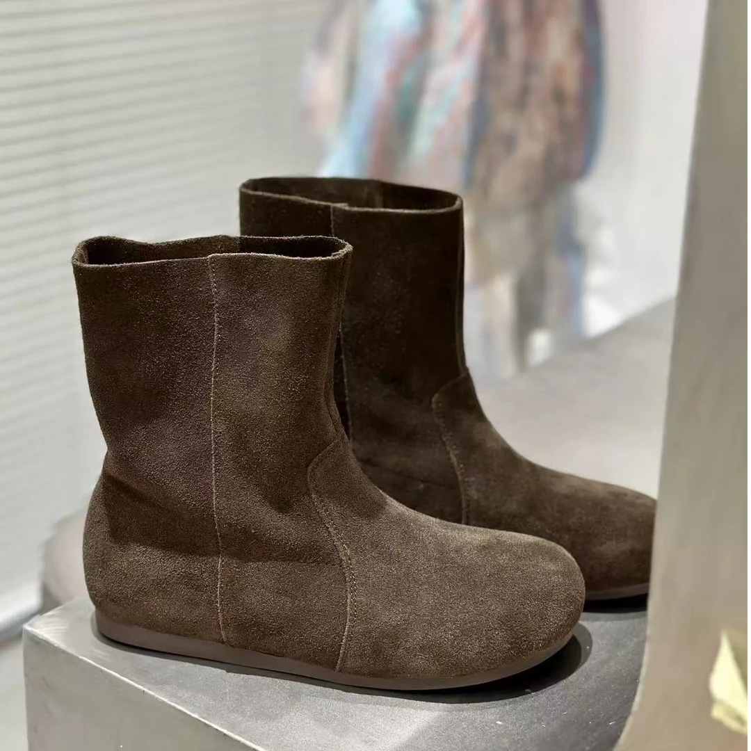 软软糯糯~日系甜美真皮驼色磨砂牛皮短靴 瘦瘦靴配裙子马丁靴6851