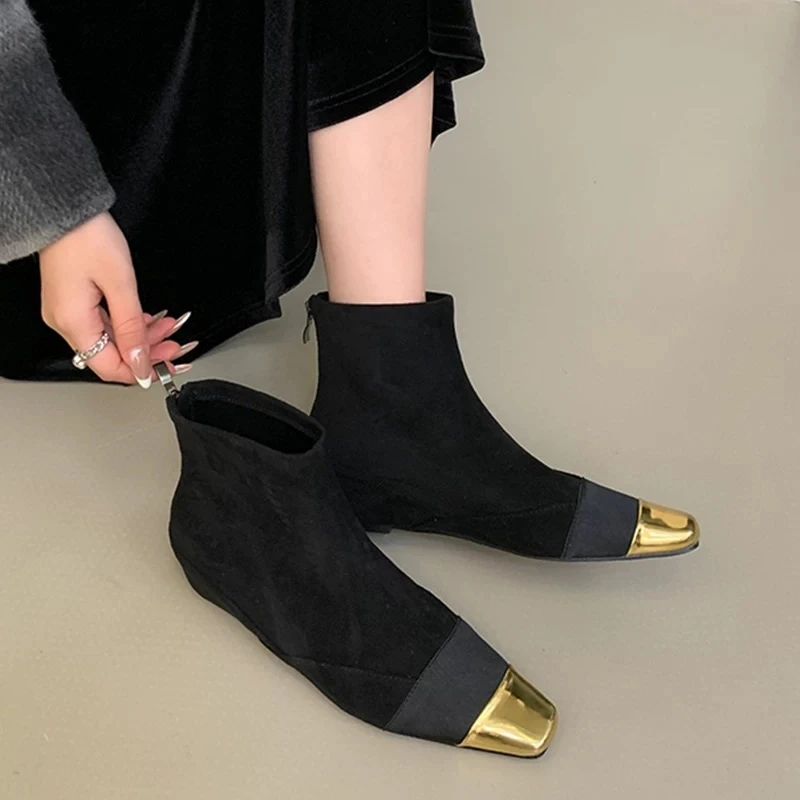 小个子内增高！复古小众冬法式短靴瘦瘦靴女靴子配裙子短筒7031-10