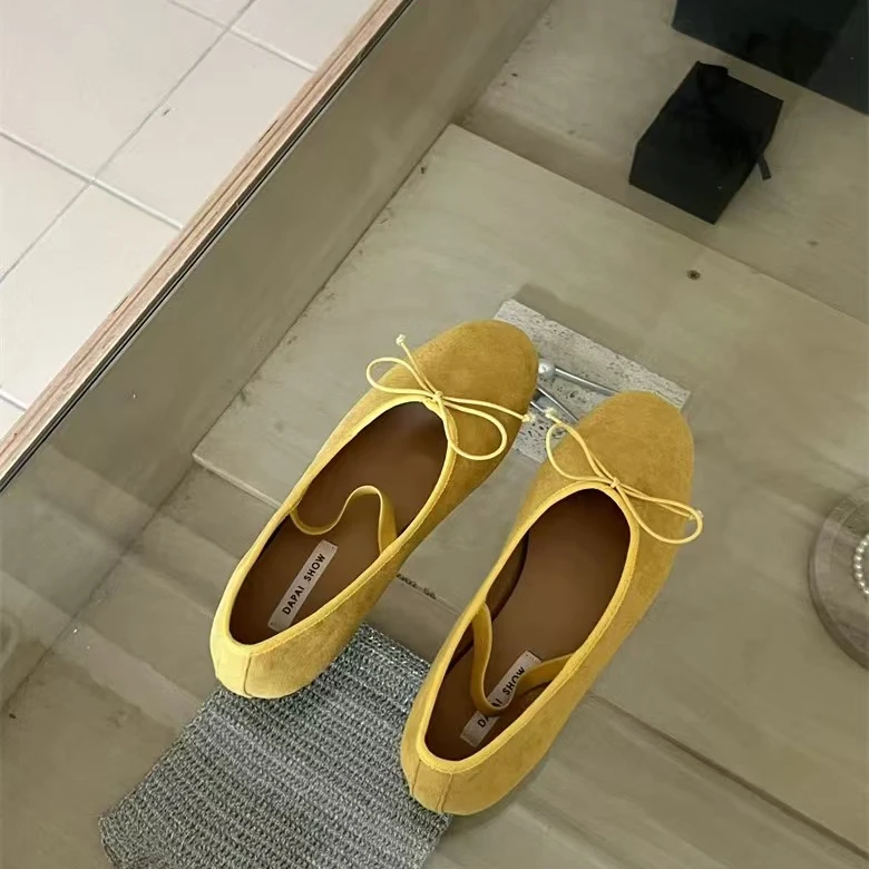 大牌秀超舒服~少女绒面蝴蝶结平底单鞋浅口软底芭蕾舞鞋538