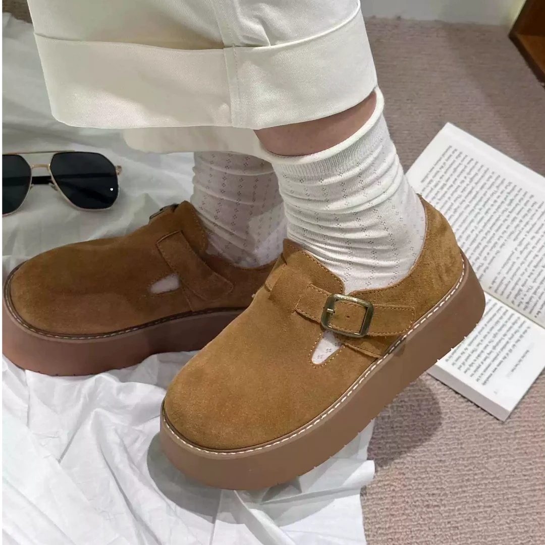 OMG！经典又来袭~厚底内增高真皮勃肯鞋女百搭休闲玛丽珍单鞋5306