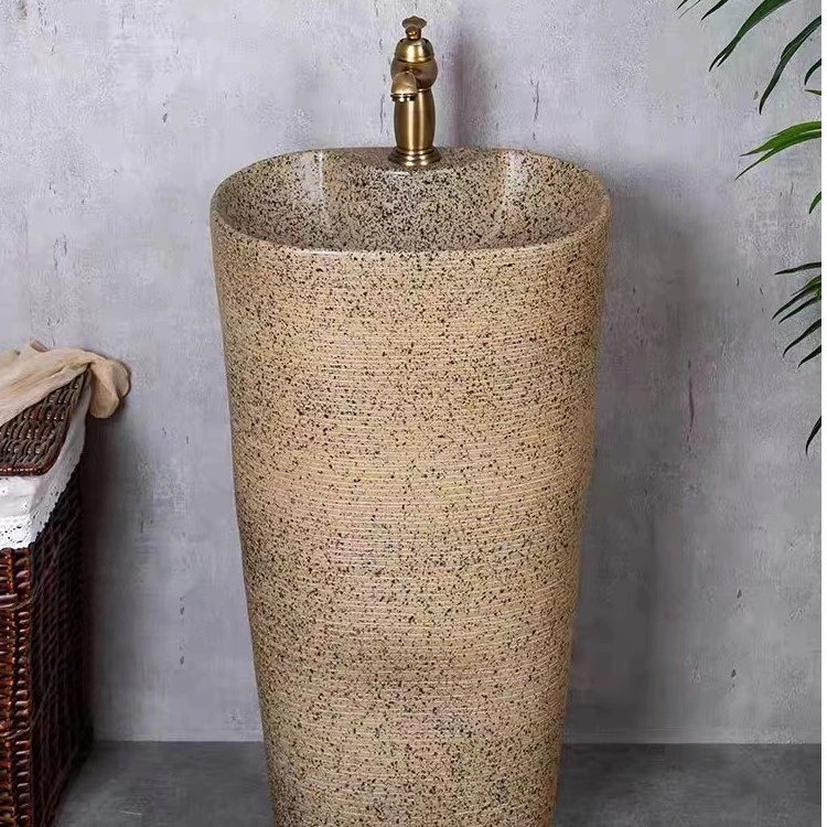 立柱式户外柱盆洗手盆陶瓷阳台立式洗脸盆 落地式洗手台盆一体