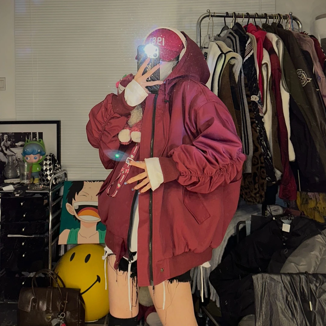 奇奇家 十三行 加厚加绒 保暖长绒毛连帽外套