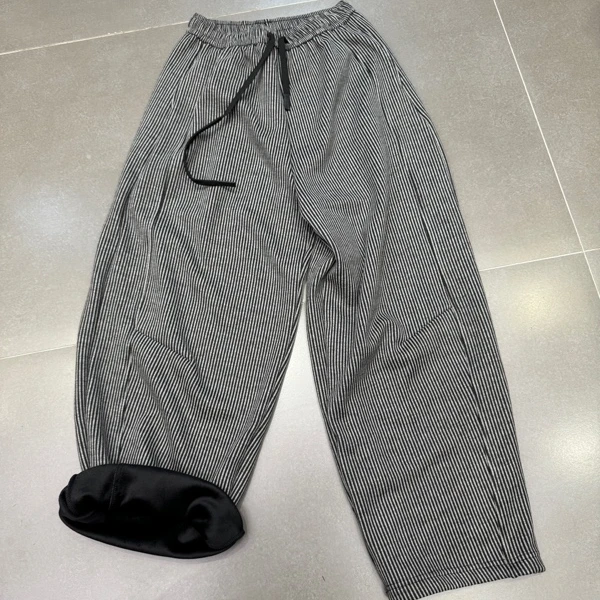 清 奇奇家 欧韩 加绒加厚质感条纹裤休闲裤长裤