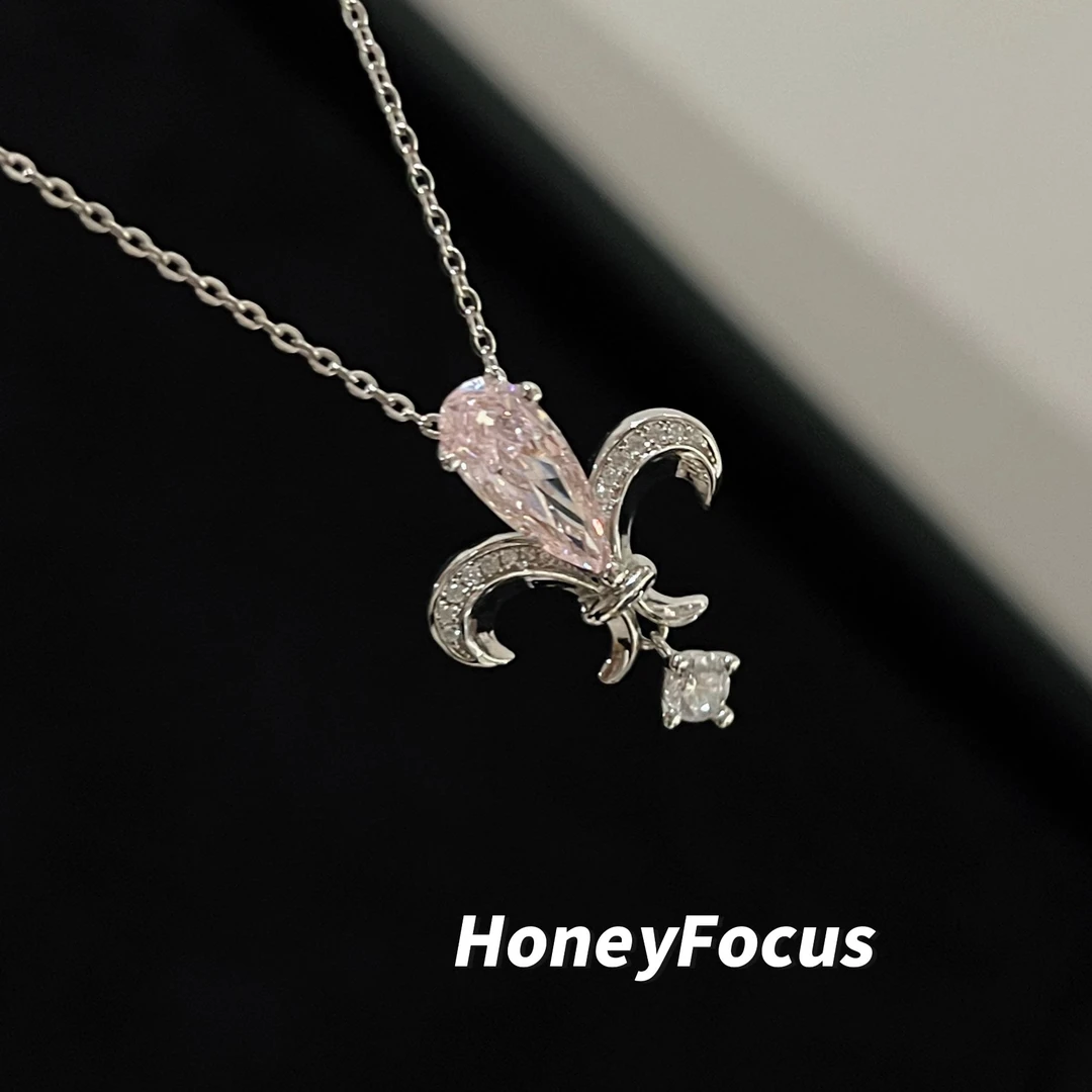 坠链均925银合成锆石 鸢尾花项链 银色百搭秋冬新款项链 #8933