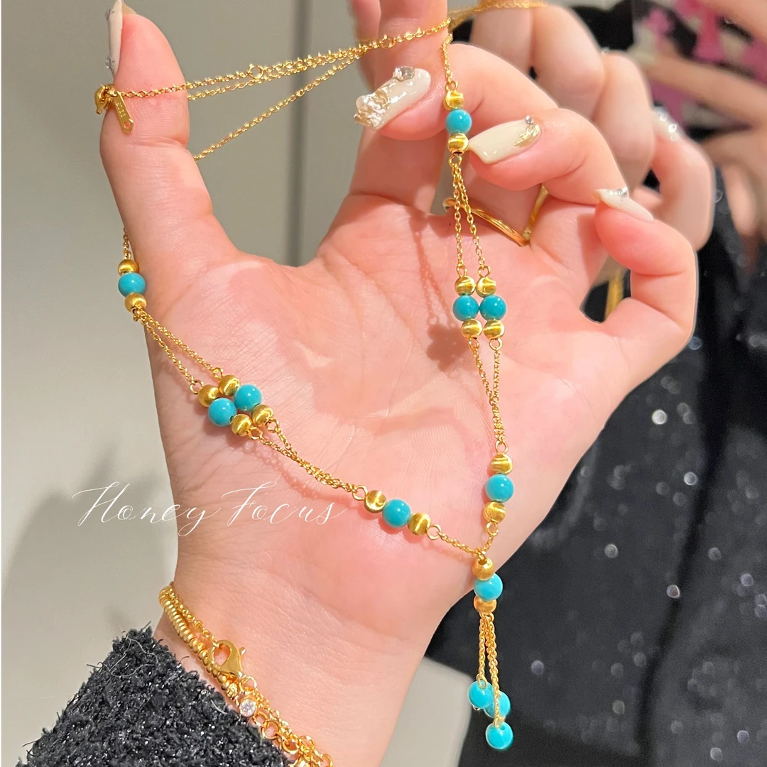 链子925银合成锆石 流苏猫眼项链 金色小众轻奢女士项链 #9042