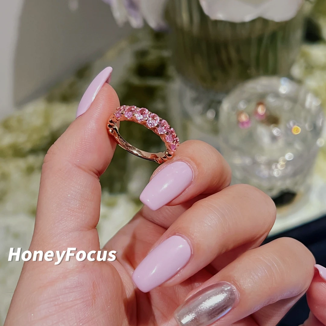 925银合成锆石戒指 热粉排戒 轻奢百搭香槟色女士排戒戒指 #8768