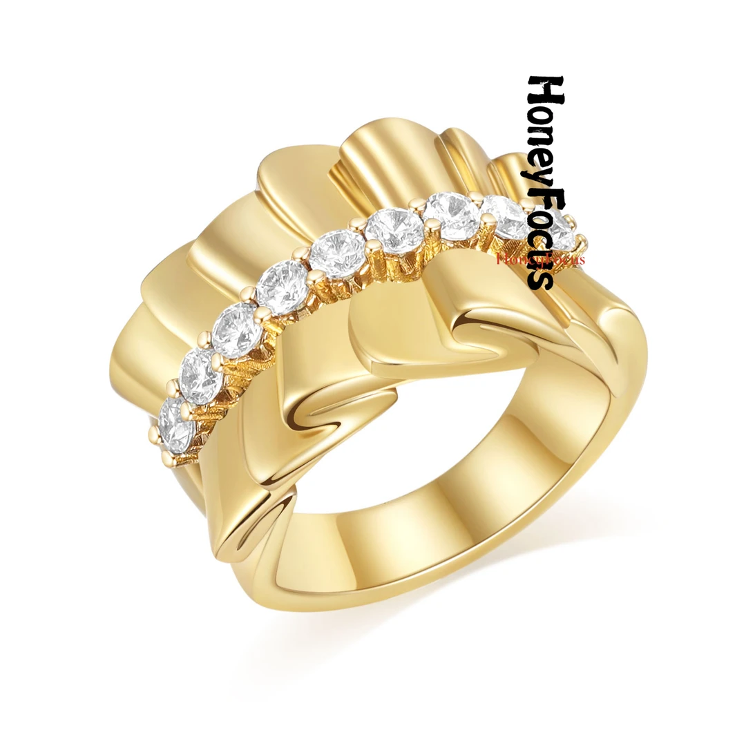 925银合成锆石戒指 百褶裙戒指 经典复古轻奢小众宽戒 #8696