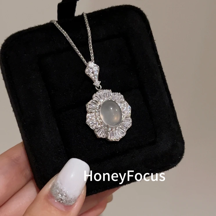 坠链均925银合成锆石 白月光项链 白高冰轻奢主石项链 #8476