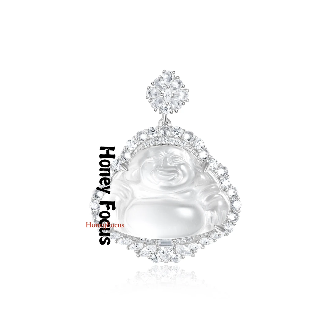 佛公项链 白高冰手工镶嵌项链吊坠 #8598