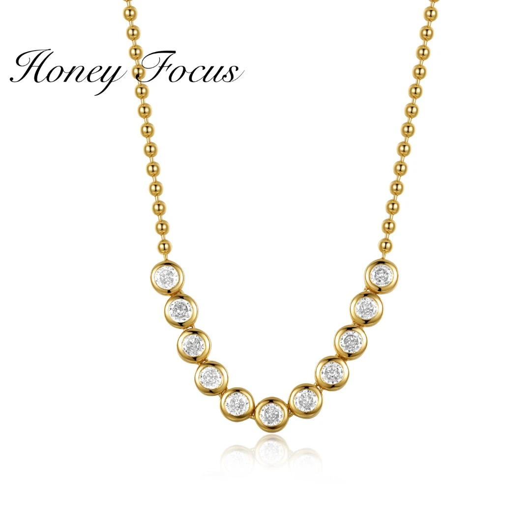 坠链均925银合成锆石 轻奢设计圆形小众金色项链 <泡泡钻> #8341