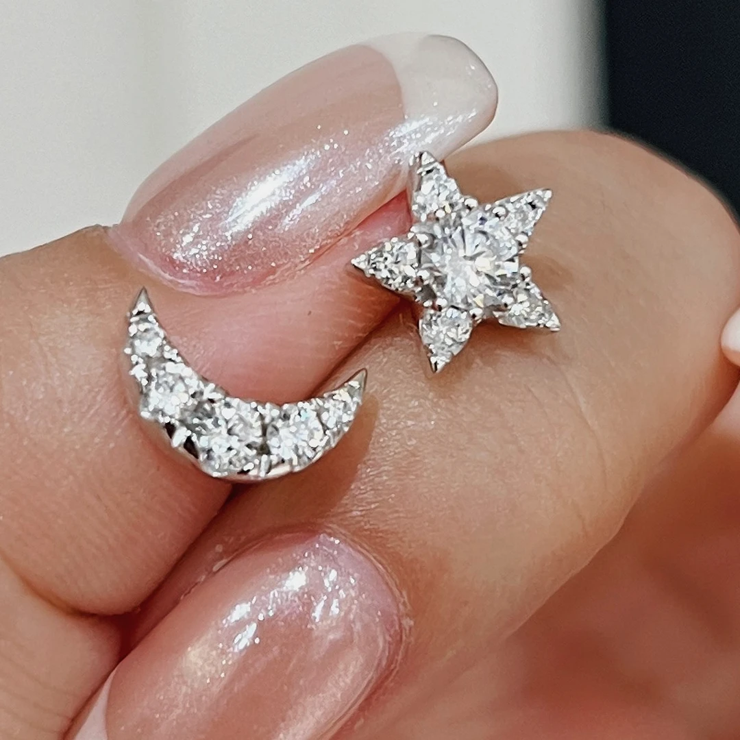 925银合成锆石耳饰 星月耳钉 银色系轻奢简约百搭耳钉 #8837