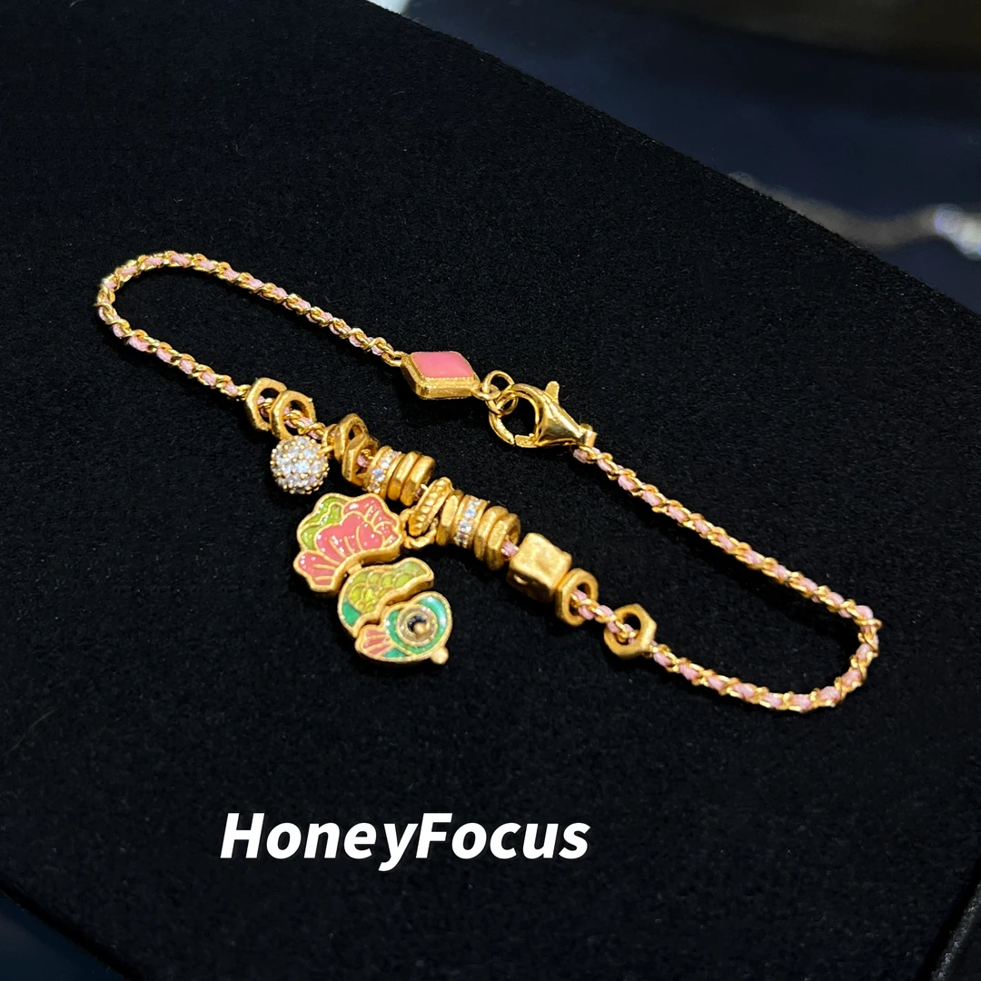 925银合成锆石手链 小金鱼手链 中式金色古法简约小众手链 #8941