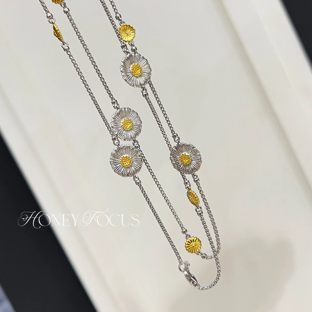 坠链均925银合成锆石 雏菊项链 银色秋冬款长款轻奢毛衣链 #8989