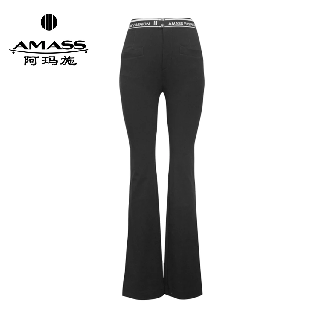 AMASS/阿玛施【短款】字母织带四面弹小直筒裤百搭长裤女5100460