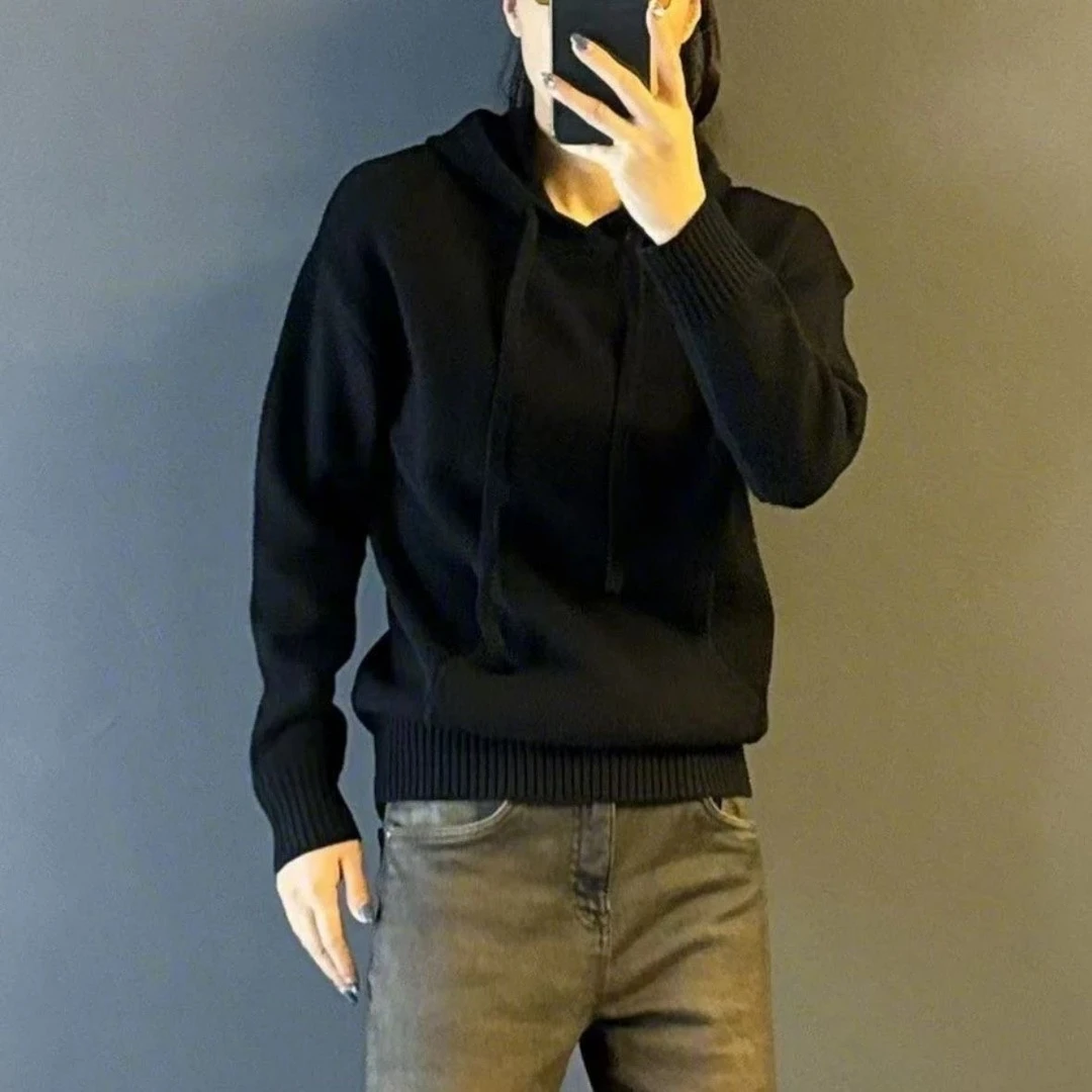 重磅男士卫衣连帽针织衫打底加厚百搭潮流毛衣休闲纯色冬季保暖款