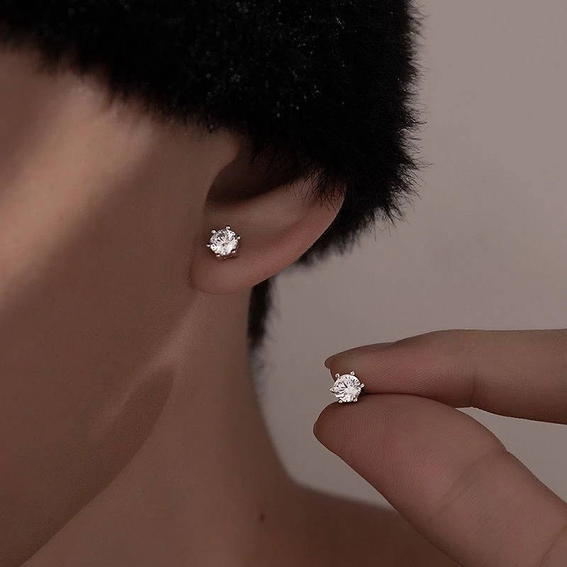 合金耳饰 925纯银锆石耳钉男嘻哈hiphop养耳洞小众气质高级感耳饰