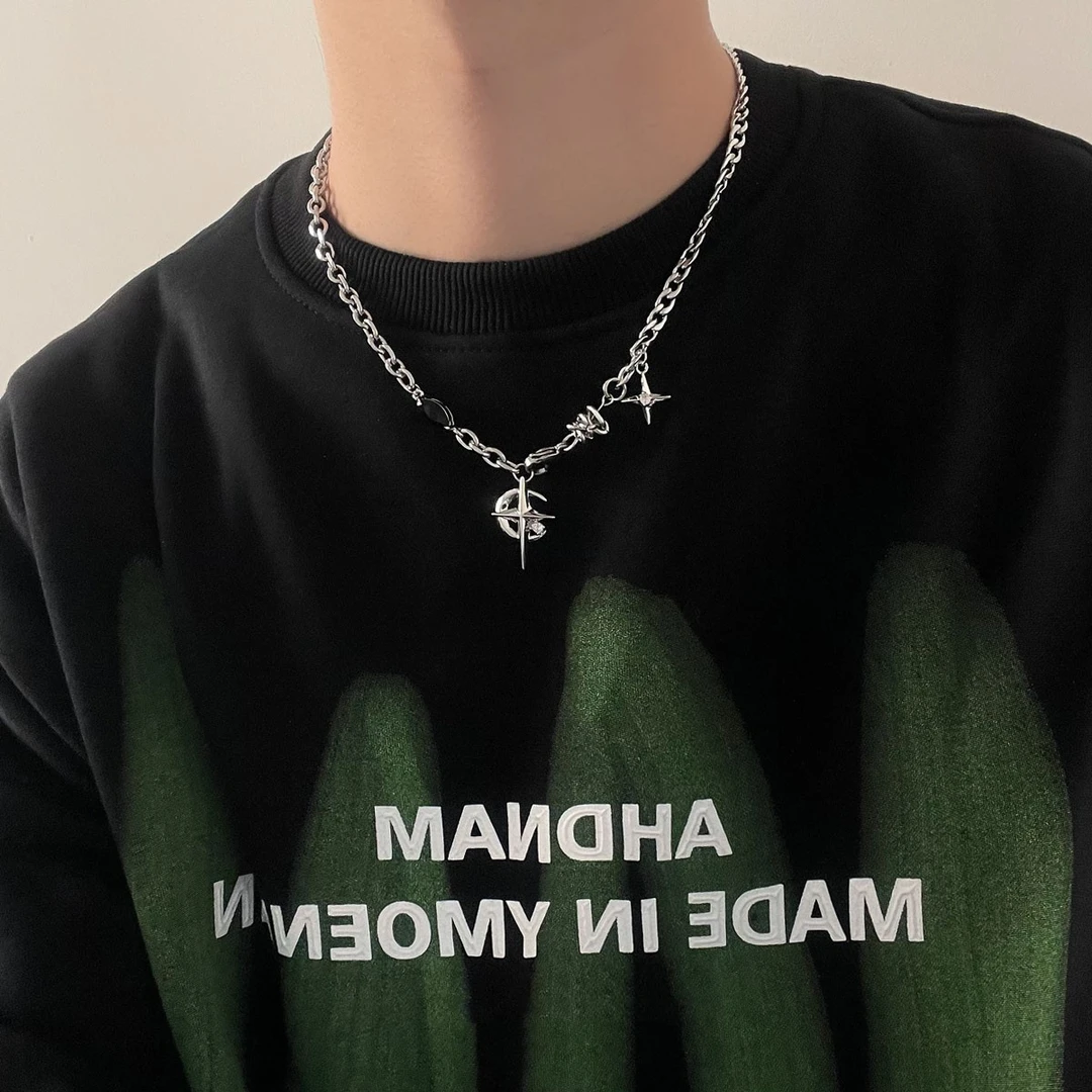 钛钢项链 男款嘻哈拼接项链高级感锁骨链ins小众饰品日韩配饰吊坠