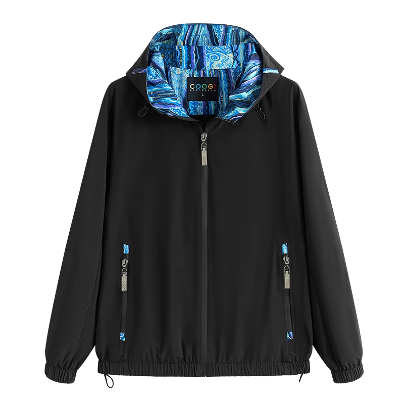 男士休闲时尚2024新款春秋美式潮牌印花苦瓜纹连帽夹克外套