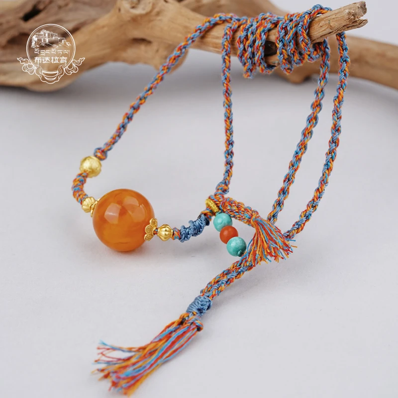 布达拉宫925银蜜蜡绿松吊坠百搭小众珠宝饰品布宫官方旗舰正品