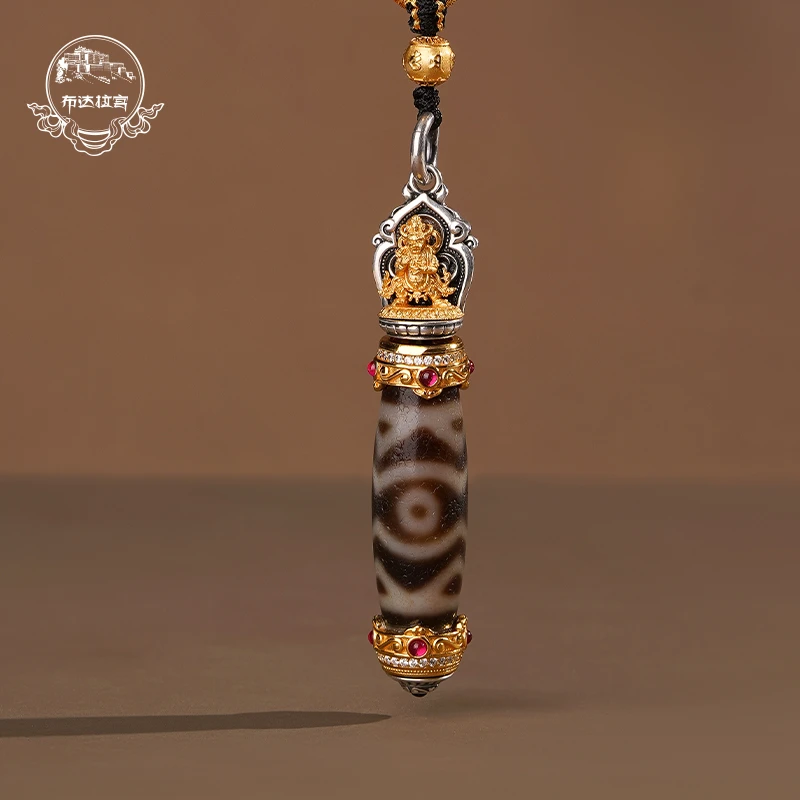 布达拉宫925银镶嵌三眼玛瑙925银配饰藏式吊坠心动珠宝