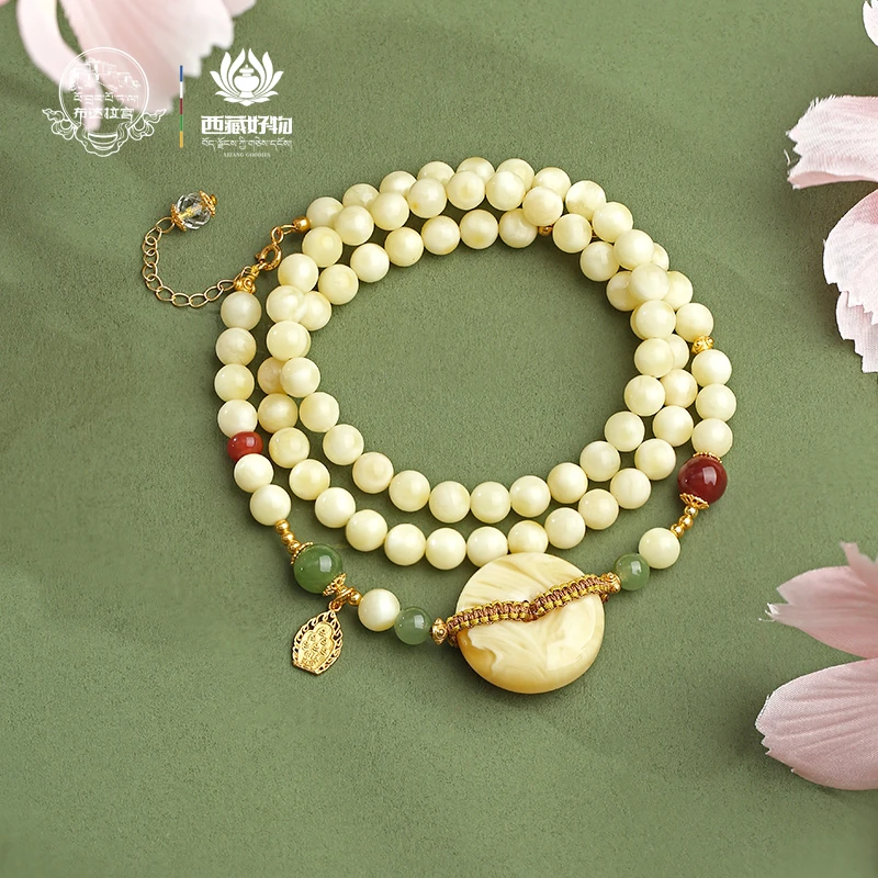 布达拉宫蜜蜡平安扣项链长链百搭藏式民族风精美气质百搭简约