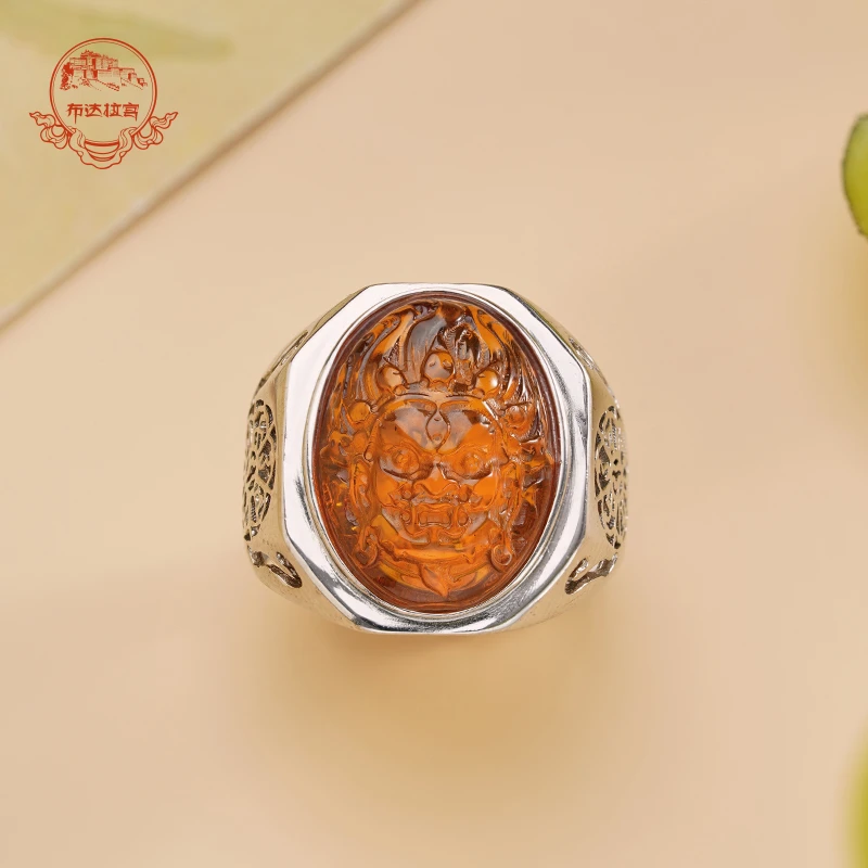 布达拉宫银镶琥珀戒指小众首饰高级时尚饰品男士布宫官方旗舰正品