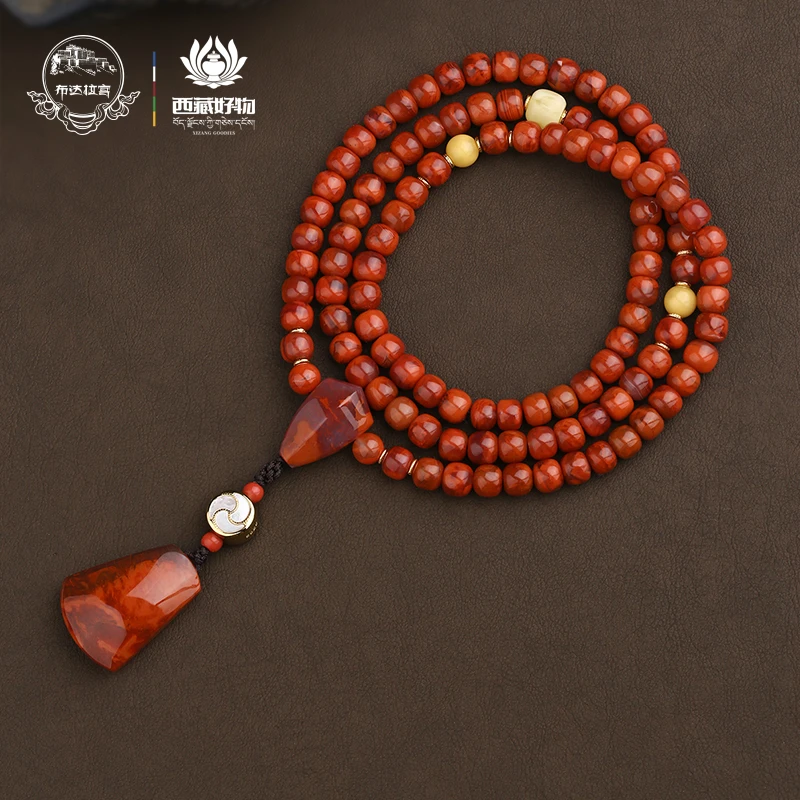 布达拉宫喜旋宝南红108颗念珠吊坠925银配饰时尚款式