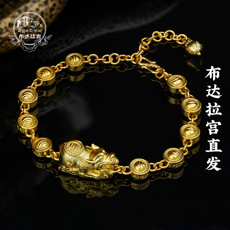 925银手链 布达拉宫手链气质轻奢时尚金色百搭藏式生日礼物